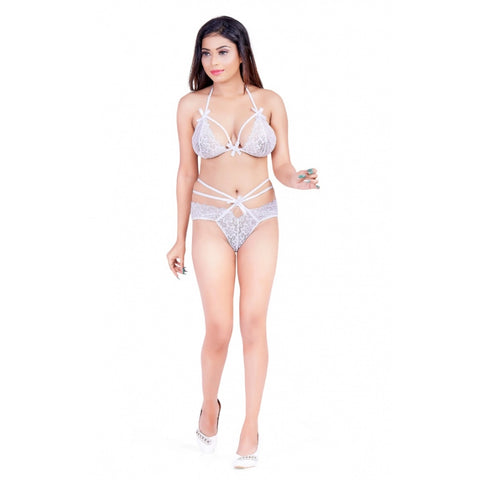 Generic Women's Lace Solid Sheer Lace Lingerie Set (White) Generic Women's Lace Solid Sheer Lace Lingerie Set (White)