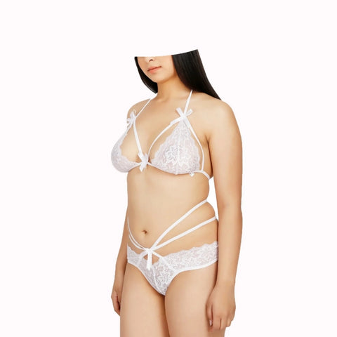 Generic Women's Lace Solid Sheer Lace Lingerie Set (White) Generic Women's Lace Solid Sheer Lace Lingerie Set (White)