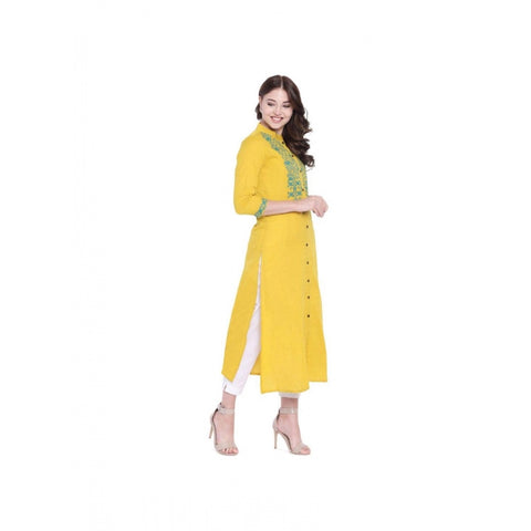 Generic Women's Khadi Embroidered Kurti (Yellow, Khadi) Generic Women's Khadi Embroidered Kurti (Yellow, Khadi)