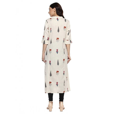 Generic Women's Khadi Printed A Line Kurti (Off White, Khadi) Generic Women's Khadi Printed A Line Kurti (Off White, Khadi)