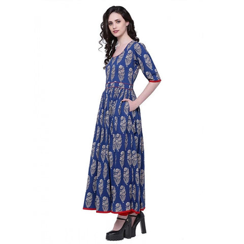 Generic Women's Cotton Printed Anarkali Kurti (Blue, Cotton) Generic Women's Cotton Printed Anarkali Kurti (Blue, Cotton)
