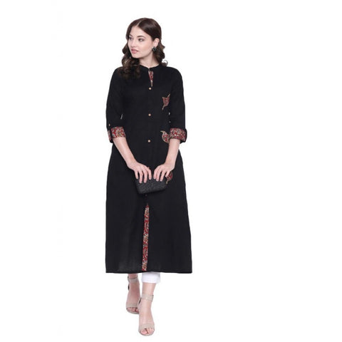 Generic Women's Khadi Printed A Line Kurti  (Black, Khadi) Generic Women's Khadi Printed A Line Kurti  (Black, Khadi)