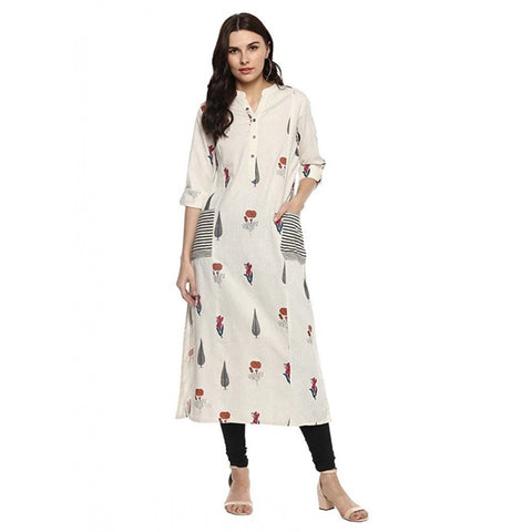 Generic Women's Khadi Printed A Line Kurti (Off White, Khadi) Generic Women's Khadi Printed A Line Kurti (Off White, Khadi)