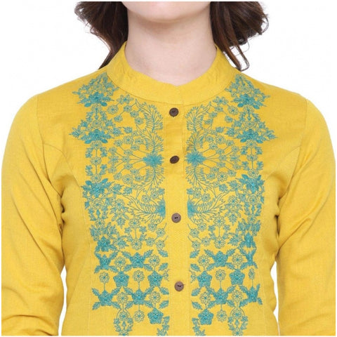 Generic Women's Khadi Embroidered Kurti (Yellow, Khadi) Generic Women's Khadi Embroidered Kurti (Yellow, Khadi)