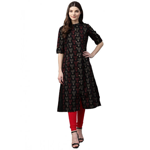 Generic Women's Cotton Printed A Line Kurti (Black, Cotton) Generic Women's Cotton Printed A Line Kurti (Black, Cotton)