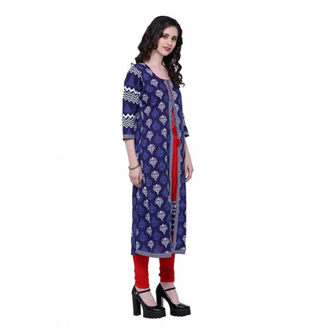Generic Women's Cotton Printed Long Kurti (Blue, Red, Cotton) Generic Women's Cotton Printed Long Kurti (Blue, Red, Cotton)