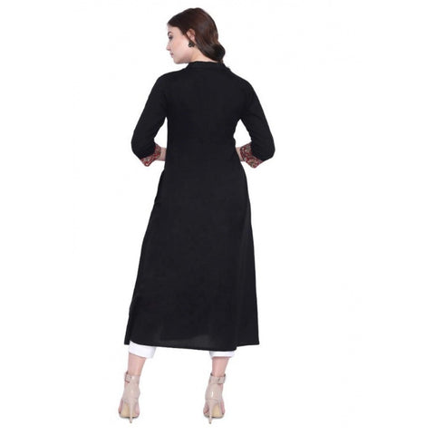 Generic Women's Khadi Printed A Line Kurti  (Black, Khadi) Generic Women's Khadi Printed A Line Kurti  (Black, Khadi)