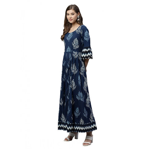 Generic Women's Cotton  Printed Regular Kurti (Blue, Cotton ) Generic Women's Cotton  Printed Regular Kurti (Blue, Cotton )