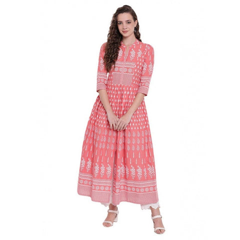 Generic Women's Cotton Printed Regular Kurti (Peach, Cotton) Generic Women's Cotton Printed Regular Kurti (Peach, Cotton)