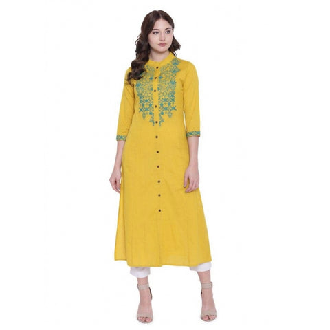 Generic Women's Khadi Embroidered Kurti (Yellow, Khadi) Generic Women's Khadi Embroidered Kurti (Yellow, Khadi)
