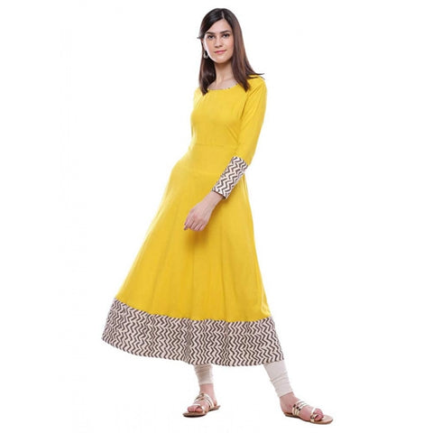 Generic Women's Rayon Printed Solid Anarkali Kurti (Yellow, Rayon) Generic Women's Rayon Printed Solid Anarkali Kurti (Yellow, Rayon)