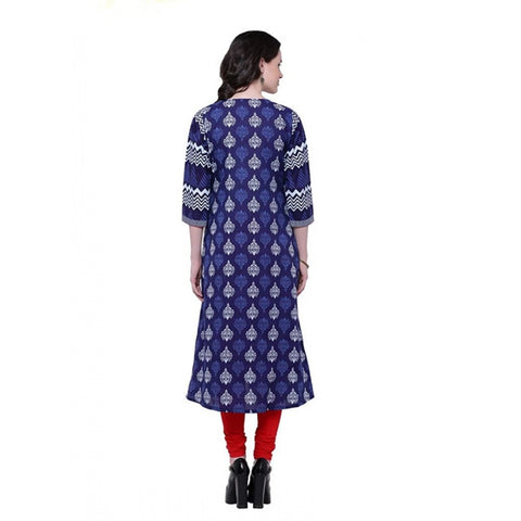 Generic Women's Cotton Printed Long Kurti (Blue, Red, Cotton) Generic Women's Cotton Printed Long Kurti (Blue, Red, Cotton)