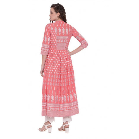 Generic Women's Cotton Printed Regular Kurti (Peach, Cotton) Generic Women's Cotton Printed Regular Kurti (Peach, Cotton)