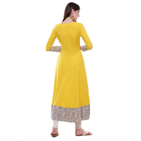 Generic Women's Rayon Printed Solid Anarkali Kurti (Yellow, Rayon) Generic Women's Rayon Printed Solid Anarkali Kurti (Yellow, Rayon)