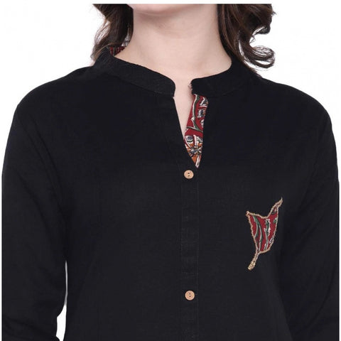 Generic Women's Khadi Printed A Line Kurti  (Black, Khadi) Generic Women's Khadi Printed A Line Kurti  (Black, Khadi)