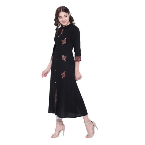 Generic Women's Khadi Printed A Line Kurti  (Black, Khadi) Generic Women's Khadi Printed A Line Kurti  (Black, Khadi)
