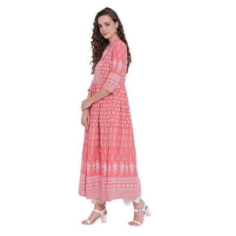 Generic Women's Cotton Printed Regular Kurti (Peach, Cotton) Generic Women's Cotton Printed Regular Kurti (Peach, Cotton)