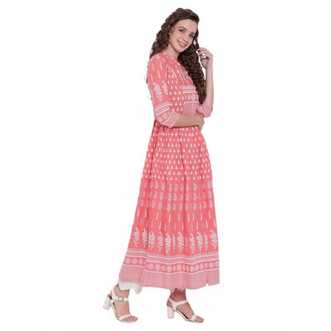 Generic Women's Cotton Printed Regular Kurti (Peach, Cotton) Generic Women's Cotton Printed Regular Kurti (Peach, Cotton)