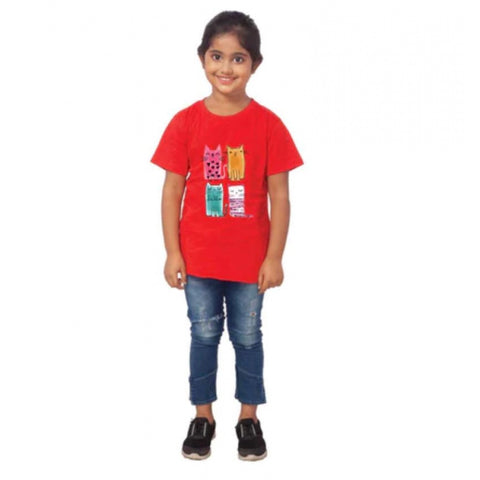 Generic Girls Cotton Cat Half Sleeve TShirt (Red) Generic Girls Cotton Cat Half Sleeve TShirt (Red)
