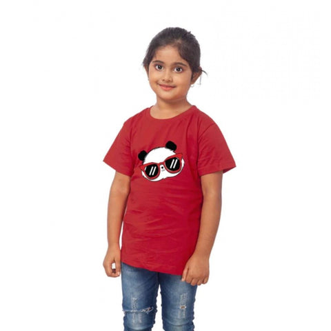 Generic Girls Cotton Panda Glass Half Sleeve TShirt (Maroon) Generic Girls Cotton Panda Glass Half Sleeve TShirt (Maroon)