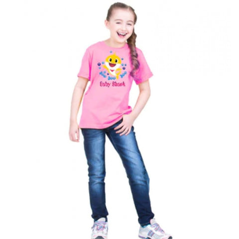 Generic Girls Cotton Baby Shark Half Sleeve TShirt (Pink) Generic Girls Cotton Baby Shark Half Sleeve TShirt (Pink)