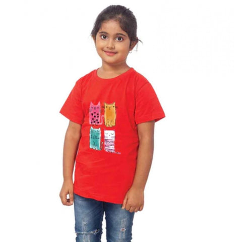Generic Girls Cotton Cat Half Sleeve TShirt (Red) Generic Girls Cotton Cat Half Sleeve TShirt (Red)