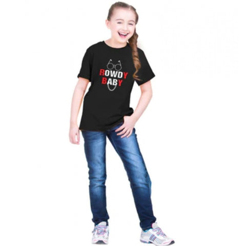 Generic Girls Cotton Rowdy Baby Half Sleeve TShirt (Black) Generic Girls Cotton Rowdy Baby Half Sleeve TShirt (Black)
