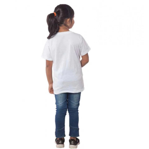 Generic Girls Cotton Adelie Half Sleeve TShirt (White) Generic Girls Cotton Adelie Half Sleeve TShirt (White)