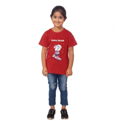 Generic Girls Cotton Snow Board Half Sleeve TShirt (Maroon) Generic Girls Cotton Snow Board Half Sleeve TShirt (Maroon)