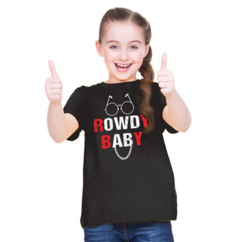 Generic Girls Cotton Rowdy Baby Half Sleeve TShirt (Black) Generic Girls Cotton Rowdy Baby Half Sleeve TShirt (Black)