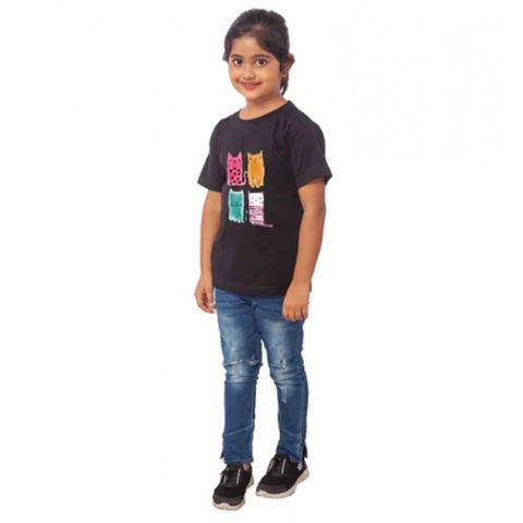 Generic Girls Cotton Cat Half Sleeve TShirt (Black) Generic Girls Cotton Cat Half Sleeve TShirt (Black)