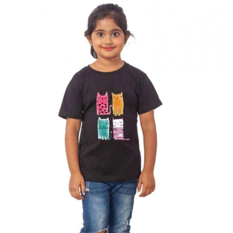 Generic Girls Cotton Cat Half Sleeve TShirt (Black) Generic Girls Cotton Cat Half Sleeve TShirt (Black)