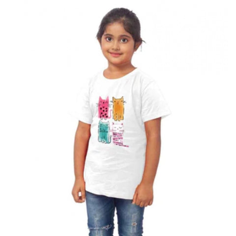 Generic Girls Cotton Cat Half Sleeve TShirt (White) Generic Girls Cotton Cat Half Sleeve TShirt (White)