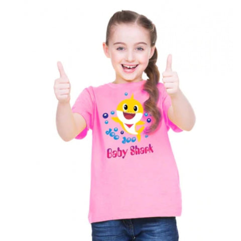 Generic Girls Cotton Baby Shark Half Sleeve TShirt (Pink) Generic Girls Cotton Baby Shark Half Sleeve TShirt (Pink)