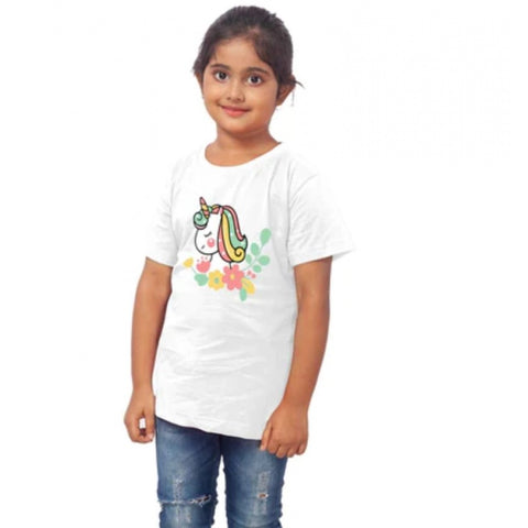 Generic Girls Cotton Unicorn Face Half Sleeve TShirt (White) Generic Girls Cotton Unicorn Face Half Sleeve TShirt (White)