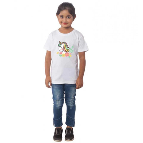 Generic Girls Cotton Unicorn Face Half Sleeve TShirt (White) Generic Girls Cotton Unicorn Face Half Sleeve TShirt (White)