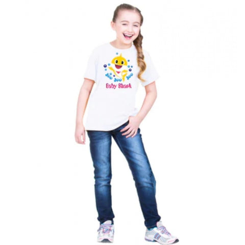 Generic Girls Cotton Baby Shark Half Sleeve TShirt (White) Generic Girls Cotton Baby Shark Half Sleeve TShirt (White)