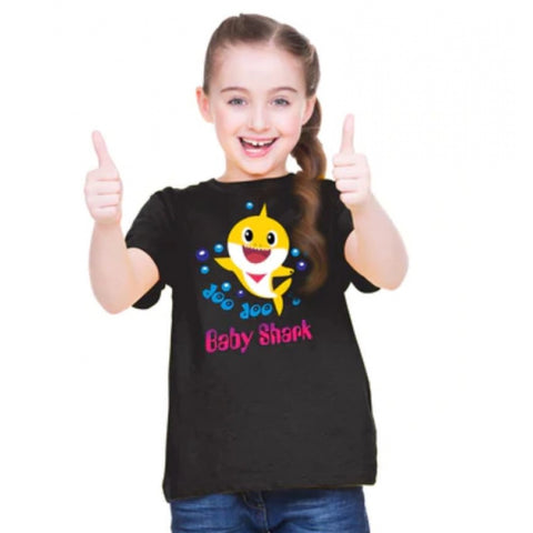 Generic Girls Cotton Baby Shark Half Sleeve TShirt (Black) Generic Girls Cotton Baby Shark Half Sleeve TShirt (Black)
