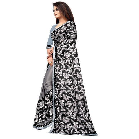 Generic Women's Lycra Blend Saree with Blouse (Grey, 5-6 Mtrs) Generic Women's Lycra Blend Saree with Blouse (Grey, 5-6 Mtrs)