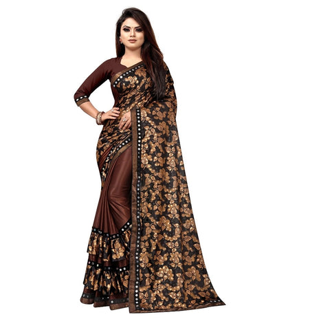 Generic Women's Lycra Blend Saree with Blouse (Coffee, 5-6 Mtrs) Generic Women's Lycra Blend Saree with Blouse (Coffee, 5-6 Mtrs)
