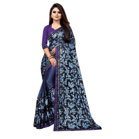 Generic Women's Lycra Blend Saree with Blouse (Blue, 5-6 Mtrs) Generic Women's Lycra Blend Saree with Blouse (Blue, 5-6 Mtrs)