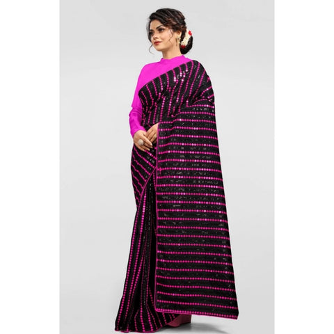 Generic Women's Vichitra Saree with Blouse (Pink, 5-6 Mtrs) Generic Women's Vichitra Saree with Blouse (Pink, 5-6 Mtrs)