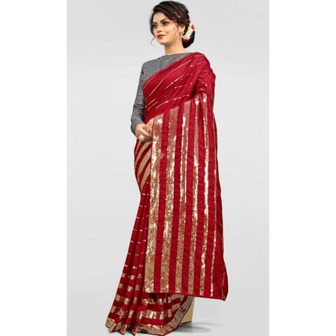 Generic Women's Vichitra Saree with Blouse (Red, 5-6 Mtrs) Generic Women's Vichitra Saree with Blouse (Red, 5-6 Mtrs)