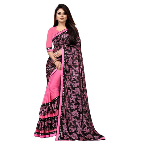 Generic Women's Lycra Blend Saree with Blouse (Pink, 5-6 Mtrs) Generic Women's Lycra Blend Saree with Blouse (Pink, 5-6 Mtrs)