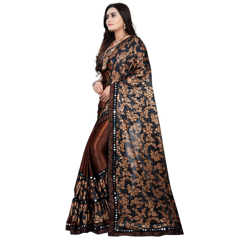 Generic Women's Lycra Blend Saree with Blouse (Coffee, 5-6 Mtrs) Generic Women's Lycra Blend Saree with Blouse (Coffee, 5-6 Mtrs)