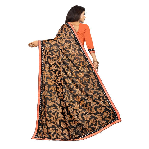 Generic Women's Lycra Blend Saree with Blouse (Orange, 5-6 Mtrs) Generic Women's Lycra Blend Saree with Blouse (Orange, 5-6 Mtrs)
