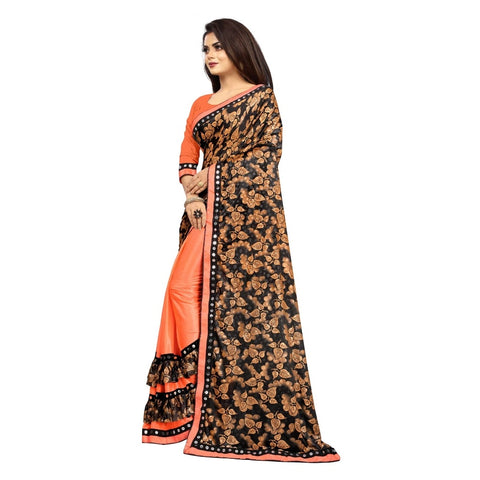 Generic Women's Lycra Blend Saree with Blouse (Orange, 5-6 Mtrs) Generic Women's Lycra Blend Saree with Blouse (Orange, 5-6 Mtrs)
