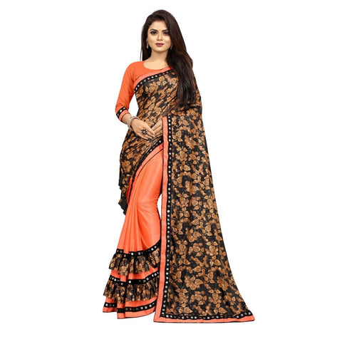 Generic Women's Lycra Blend Saree with Blouse (Orange, 5-6 Mtrs) Generic Women's Lycra Blend Saree with Blouse (Orange, 5-6 Mtrs)