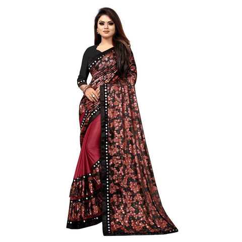 Generic Women's Lycra Blend Saree with Blouse (Red, 5-6 Mtrs) Generic Women's Lycra Blend Saree with Blouse (Red, 5-6 Mtrs)