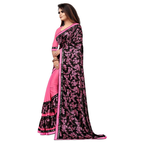 Generic Women's Lycra Blend Saree with Blouse (Pink, 5-6 Mtrs) Generic Women's Lycra Blend Saree with Blouse (Pink, 5-6 Mtrs)